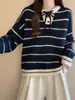 Suéter feminino listrado color-block estilo coreano, nova coleção outono/inverno 2026, modelagem solta, versátil, tricô casual