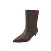 Botas Nuevas de Tubo Ancho Tejidas ~ Botas de Moda Cuadradas Europeas y Americanas con Mangas de Empalme Tacón de Aguja Tacón Bajo para Mujer