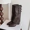 Botas Altas Marrones Vintage para Mujeres Menudas, Nuevo Estilo Otoño/Invierno 2026 Botas de Jinete de Punta Puntiaguda de Moda con Tacones Altos