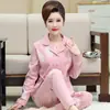 Pijama de Algodão Puro para Mãe de Meia-Idade, Roupa de Casa de Manga Longa para Primavera e Outono, Tamanho Grande, Conjunto de Cardigan Feminino para Meia-Idade e Idosos no Verão