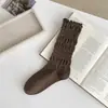 Calcetines de punto sin costuras estilo coreano para mujer a principios de otoño, calcetines simples de algodón con encaje hueco estilo JK y borde de burbuja, calcetines holgados de color liso