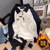Camisa Polo de Contraste Preto e Branco Camiseta de Manga Longa Moletom Masculino Primavera e Outono Novo Solto Casual Ins Marca Tendência Tops