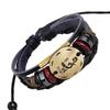 Pulseira punk transfronteiriça de liga de bronze, couro e miçangas, pulseira de couro de vaca Constelação de Virgem, joias de Yiwu