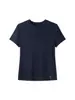 Camiseta de Lino Tencel Ajustada para Mujer 2026 Primavera/Verano Nueva Cuello Redondo Hombro Normal Color Sólido Versátil Botón de Concha Manga Corta