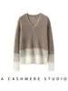 Nuevo suéter elegante de cachemira para otoño, jersey holgado de cuello en V, top de punto de manga larga para primavera y otoño para mujer, camiseta básica ajustada con diseño hueco