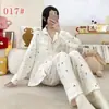 Pijama Feminino 2026 Novo Outono e Inverno Algodão Nuvem Conjunto de Roupa para Casa Desenho Animado Manga Longa Feminino Gola Lapela Outerwear
