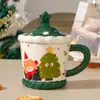Caneca Cerâmica de Natal com Aparência Sofisticada para Meninas, Caneca Souvenir de Grande Capacidade com Tampa, Caneca para Casal, Caneca para Leite no Café da Manhã