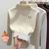 Estudiantes de secundaria de terciopelo con cuello semi-alto, forro polar, engrosado, prenda interior de terciopelo cálida de una sola pieza, top interior para mujer de otoño e invierno