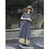 Vestido Largo Holgado Versátil de Estilo Japonés para Mujer Tallas Grandes, Manga Corta Fina de Algodón y Lino Color Sólido