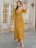 Outono 2026 Novo Cruzamento Europeu e Americano Algodão e Linho Ombro a Ombro Babado Vestido Longo Estilo Férias Vestido Solto Atacado