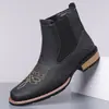 Botas Bordadas Masculinas Slip On Botas de Cano Curto com