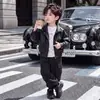 Chaqueta de Cuero con Cuello Alto para Niños de Primavera y Otoño, Estilo Coreano, Chaqueta de Motocicleta Elegante y a la Moda para Niños, Tops para Niños Pequeños