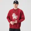 Suéter Básico Estampado Nuevo Otoño e Invierno 2025 para Hombre Holgado Cuello Redondo Rojo Talla Grande El Más Fácil de Combinar Suéter Superior Venta al por Mayor