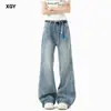 Jeans de pierna ancha con salpicaduras de pintura y pedrería para hombre, corte recto holgado, estilo American high street, nuevo modelo 2026, pantalones de marca de moda para hombre