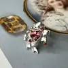 Anillo Creativo con Forma de Lazo Corazón de Diamante para Dedo Índice Estilo Dulce Anillo de Corazón Rosa Melocotón Apertura Cepillada Anillo Ajustable