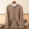 Jaqueta Juvenil de Lã Pura Outono e Inverno Cardigã de Lã com Gola Alta Espessa Suéter de Lã Tricô Casual de Negócios Masculino