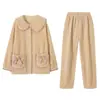 Pijama de Coral Fleece para Mujer, Invierno Engrosado Cálido, Cuello de Muñeca, Estilo Dulce de Princesa, Ropa de Casa de Franela para Mujer de Invierno