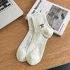 Calcetines de verano de algodón con lazo estilo ballet para mujer, de malla fina, transpirables, color gris oscuro, sin hueso.