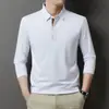 Comércio Exterior Transfronteiriço Camisa Polo Masculina de Seda de Amora de Alta Qualidade Manga Longa Gola Lapela Camiseta Casual de Negócios com Gola Masculina Feita Sob Medida