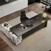 Escritorio de Madera Maciza Minimalista Italiano Negro para Jefe con Mesa de Té Integrada Escritorio de Presidente de Gama Alta Lujo Ligero Moderno