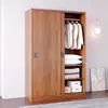 Armario con puertas correderas para uso doméstico en dormitorios, adecuado para apartamentos de alquiler, tamaño pequeño, moderno minimalista, gabinete de color madera maciza, armario fácil de montar