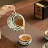Jingdezhen Azul y Blanco Horno Ru Pie Abierto Mar de Té Taza de Feria Divisor de Té Juego de Té de Cerámica Juego de Té de Feria Retro Accesorios para Taza de Feria
