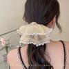 Diadema de malla súper grande de aspecto elegante, anillo de intestino grueso, cuerda para la cabeza de perlas de temperamento femenino, coleta alta, bola para el pelo, banda de goma, accesorios para el cabello