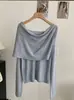 Conjunto de Dos Piezas de Punto Omalai para Mujer en Primavera 6914, Suéter Holgado de Manga Larga, Color Sólido, Cuello Redondo con Chal