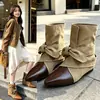 Botas de tornozelo pontudas com laço retrô para mulheres, nova coleção de outono 2026, design patchwork, sola plana, efeito emagrecedor, botas de cano curto estilo western