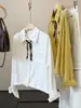 Camisa de manga larga con cuello amarillo para mujer, nuevo diseño de otoño, holgada, moderna, casual, bufanda con cordón, top corto