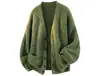 Suéter cárdigan de punto verde de cuello en V profundo estilo perezoso para hombre, nueva colección de otoño, corte relajado, para usar en capas casualmente, prenda de abrigo engrosada
