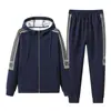 Conjunto Deportivo Casual de Dos Piezas para Hombre Talla Grande de Primavera y Otoño, Sudadera con Capucha, Conjunto de Cárdigan Moderno, Estampado al por Mayor