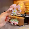 Goma para el pelo de tela dulce para niñas con lazo de fresa y hilo de cristal, con colgante de fresa 3D exquisito y lindo