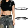 Cinto Feminino Estilo Western em Couro PU, Cinto de Cintura Decorativo com Fivela Preta Desgastada, Acessório Versátil para Jeans Casuais Europeus e Americanos