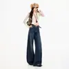 Calça jeans wide-leg jacquard retrô cintura alta drapeado comprimento total azul retrô azul extra longa Yi Chun