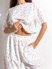 Conjunto de Duas Peças TEMU Transfronteiriço Primavera e Outono Nova Moda Europeia e Americana Casual Estampado Jacquard Vazado Manga Curta Calça Curta