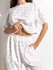 Conjunto de Dos Piezas Cruzado Temu Primavera y Otoño Nueva Moda Europea y Americana Casual Estampado Cortado Jacquard que Muestra el Ombligo Manga Corta