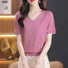 Nova camiseta de malha fina, curta, solta, slim fit, estilosa, jovem, popular, moda versátil, manga curta para mulheres