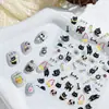 Adesivos de Arte para Unhas de Gatinho Fofo Desenho Animado Estilo Ins Preto e Branco Graffiti Adesivos para Unhas Decorações para Capa de Celular Caderno DIY