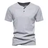 Camisa Henley Estilo Americano Manga Corta Mallas para Hombre Cuello Redondo Fitness Casual Secado Rápido Color Sólido Elástica Ajustada Camiseta Interior Camiseta