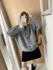 Tops estilo coreano y japonés - cárdigan de punto casual con capucha y botones de cuerno, corte holgado, mangas raglán, suéter de color suave y moderno