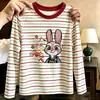 Camiseta de manga larga a rayas de algodón puro para niña, nueva camiseta versátil informal de bloques de color para primavera y otoño de 2026, camiseta básica para niños