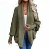 Cárdigan de Punto Grueso de Color Sólido con Solapa Grande Holgado para Mujer, Manga Murciélago Manga de Linterna Estilo Perezoso Suéter Abrigo Suave y Esponjoso Gris