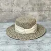 Sombrero de Paja Hoja de Plátano Perlado *Estilo Francés Old Money Sombrero de Paja Hueco de Copa Plana para Mujer, Sombrero de Sol Vintage de Verano Estilo Británico
