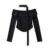 Chica Atractiva Chica Sexy Otoño e Invierno Diseño Versátil de un Hombro Manga Larga Tejido Top Ajustado Ajustado Cuello Halter Tejido