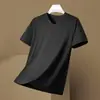 Camiseta Masculina de Seda Misturada Manga Curta Verão Básica Gola V Casual Camiseta de Manga Curta Top Casual Masculino de Seda Gelada