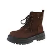 Botas Martin de Ante Planas para Otoño e Invierno para Mujer 2026 Nuevo Estilo Británico Punta Ancha con Cordones Retro Versátiles Botines Cortos para Motocicleta
