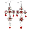 Pendientes largos de borla de cadena con forma de gota de agua, cruz exagerada, estilo gótico europeo y americano, pendientes de nicho con tallado de corte vintage