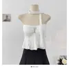 Sexy Top Tubo de Fita com Decote Halter para Menina Quente Regata Sem Mangas Verão Feminino Renda Costurada Ajustado Top Curto Feminino