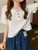 Camiseta de manga corta con hombros descubiertos para mujer, estilo universitario, elegante y antiedad, con cuello polo, verano 2025